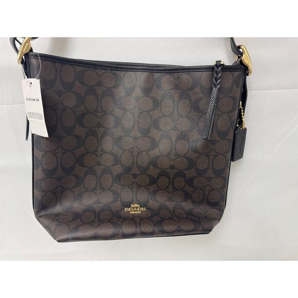 COACH Signature VAL Duffle PVC Leather Shoulder Crossbody Brown Black C2819 New - Picture 2 of 13